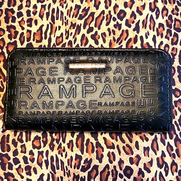 NEW Rampage Black Faux Leather Wallet, Gold Zip, Fits Your Phone! - Picture 2 of 11